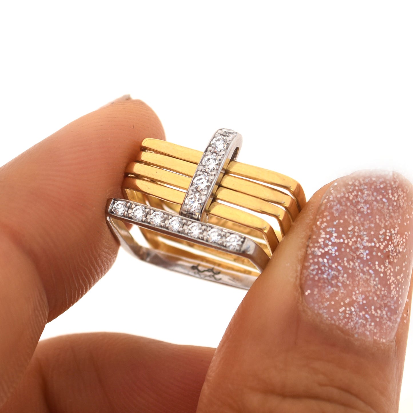 Firenze Ring - 0.175 Ct Pave Diamond Two Tone 18K Gold