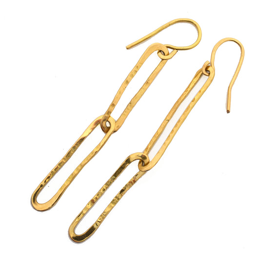 Paper Clip Dangle Earrings - 18K Yellow Gold