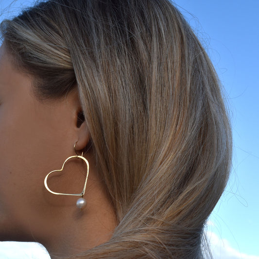 Heart Shape Hoop Earrings with Pearl