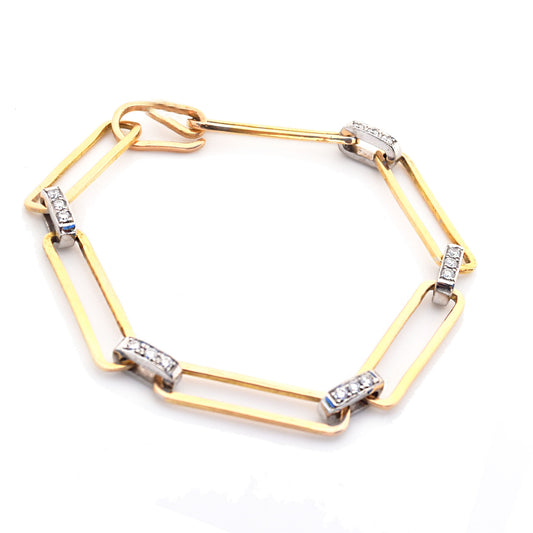 Paper Clip Chain Bracelet with Pave Diamond Bars