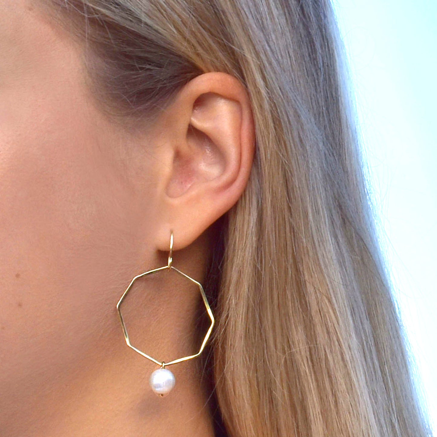 Octagonal Hoop Earrings with Pearls