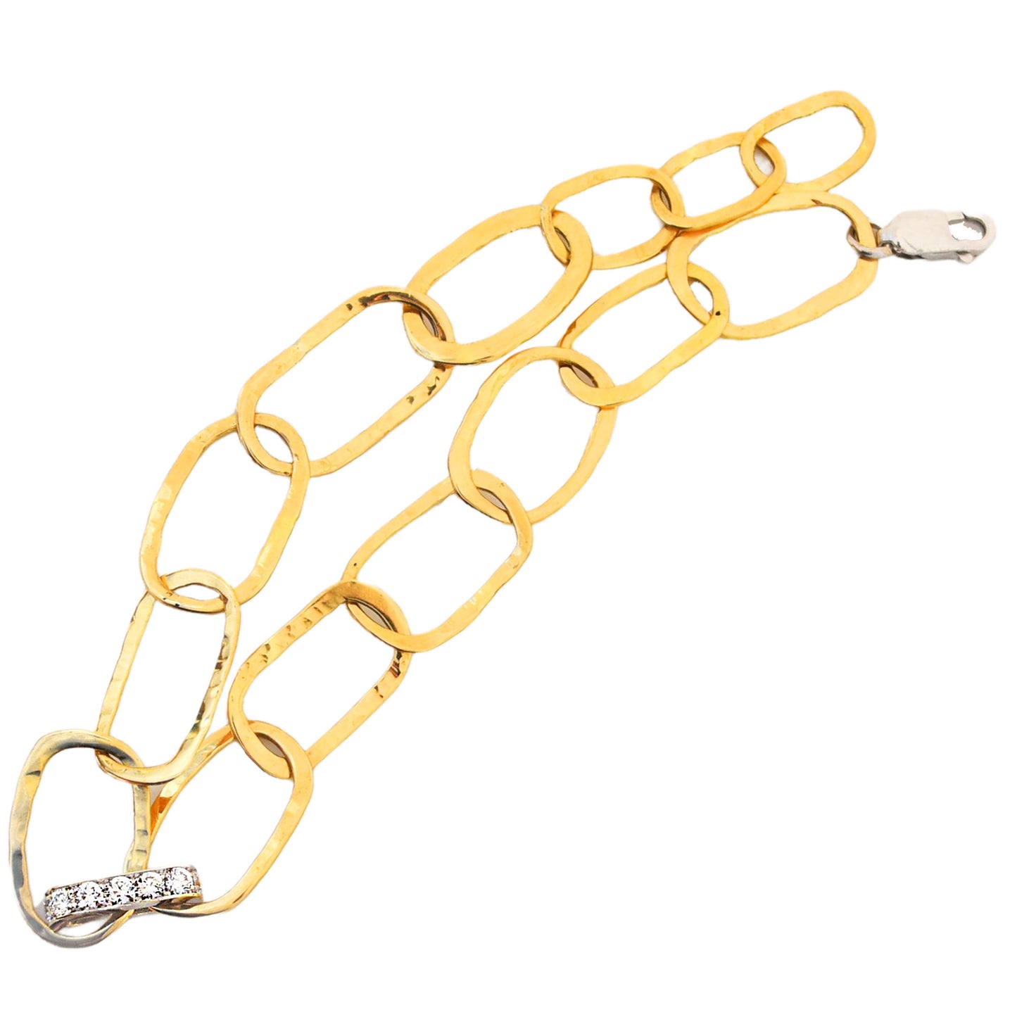 Oval Link Chain Bracelet with Pave Diamond Bar