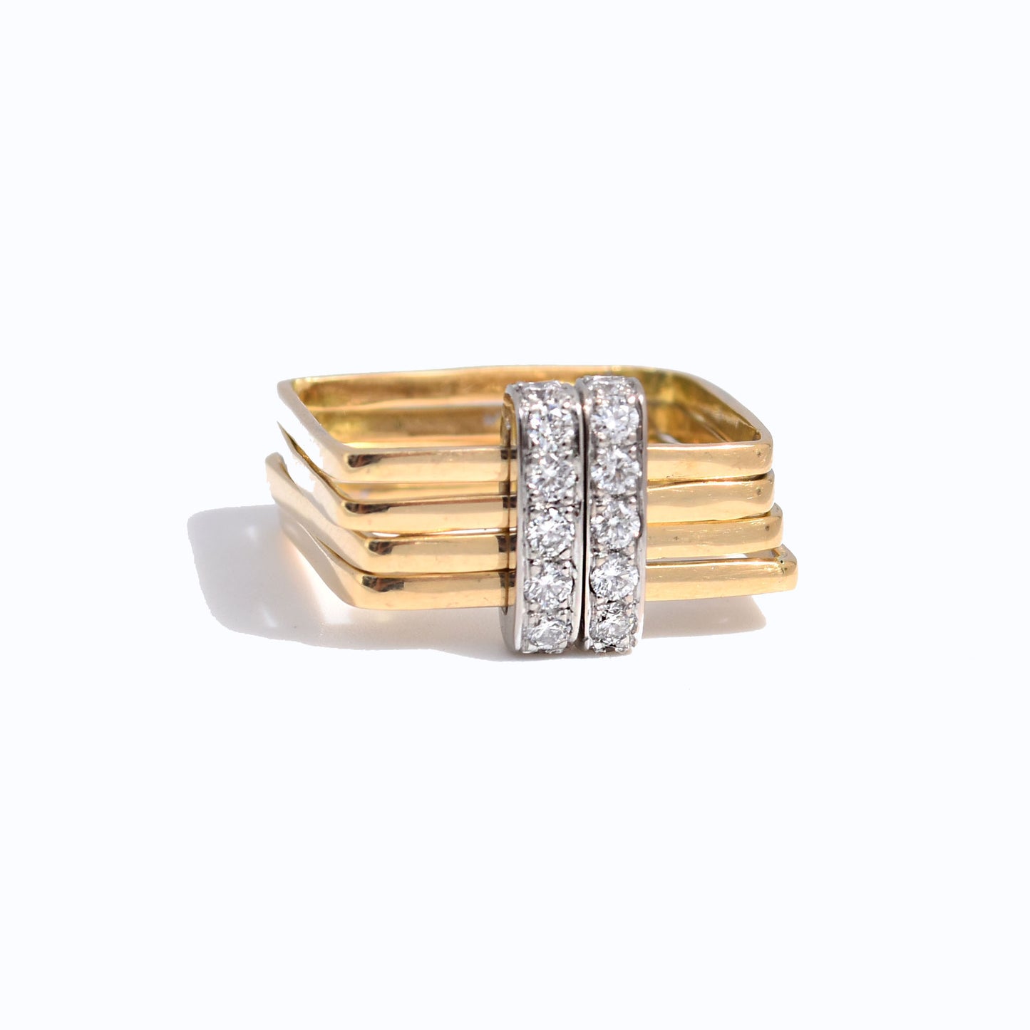 Firenze Ring - Two Tone 18K Gold Double Pave Diamond Bar