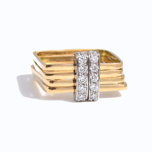 Firenze Ring - Two Tone 18K Gold Double Pave Diamond Bar