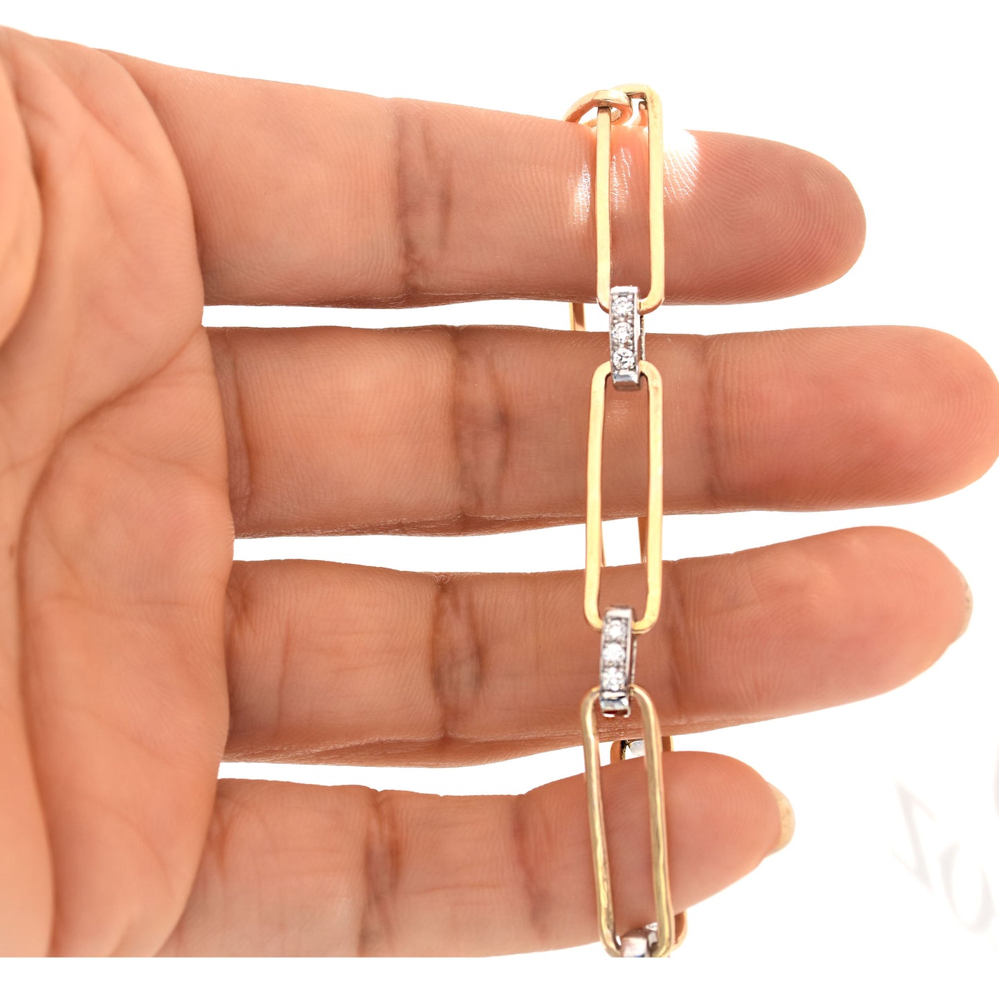 Paper Clip Chain Bracelet with Pave Diamond Bars