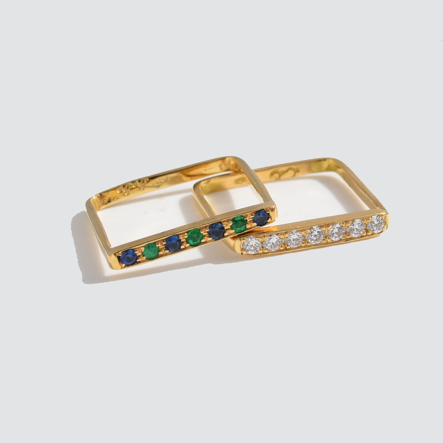 Sleek Square Band - Emerald and Sapphire Pave 18K Yellow Gold