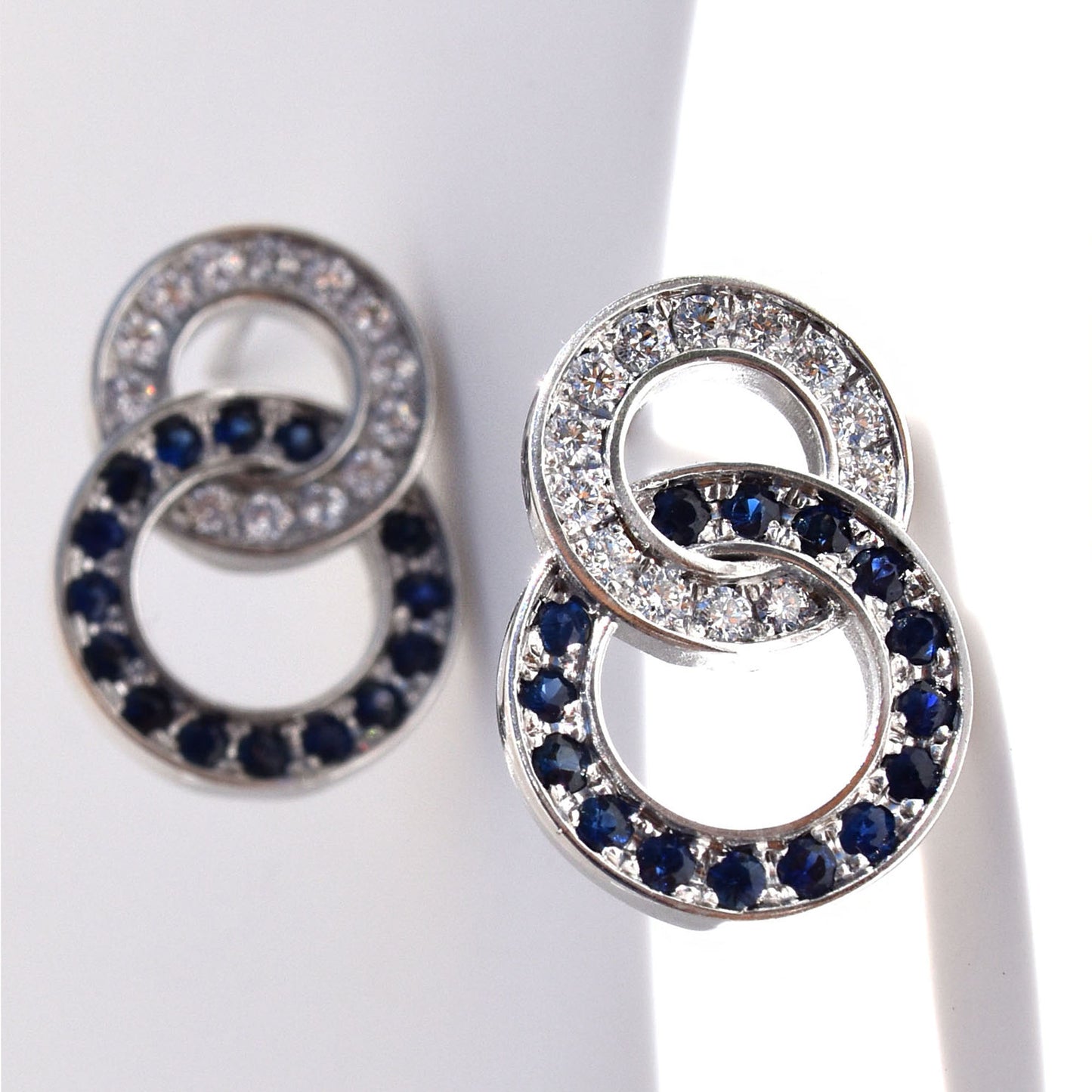 Sapphire and Diamond Pave Circle Studs 18K WG