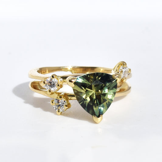2.32 Ct Trillion cut Parti Sapphire Engagement Ring