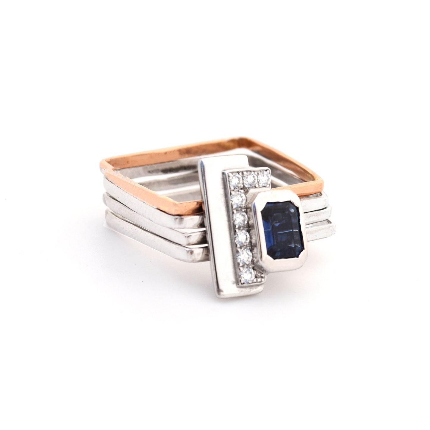 Firenze Ring Two Tone 18K Gold - Sapphire and Pave Diamond Bar