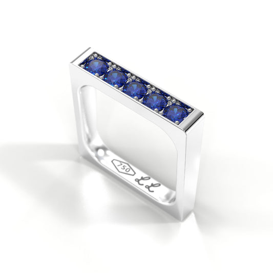 Bold Square Band - Sapphire Pave 18K White Gold