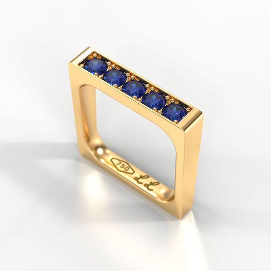 Bold Square Band - Sapphire Pave 18K Yellow Gold