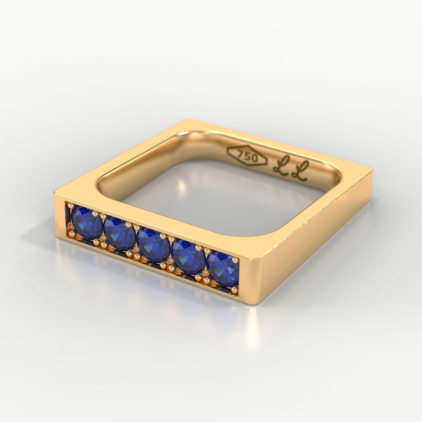 Bold Square Band - Sapphire Pave 18K Yellow Gold