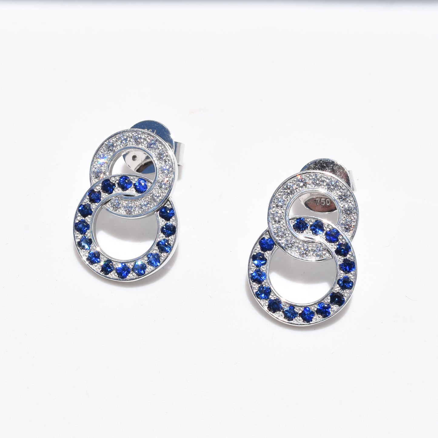 Sapphire and Diamond Pave Circle Studs 18K WG