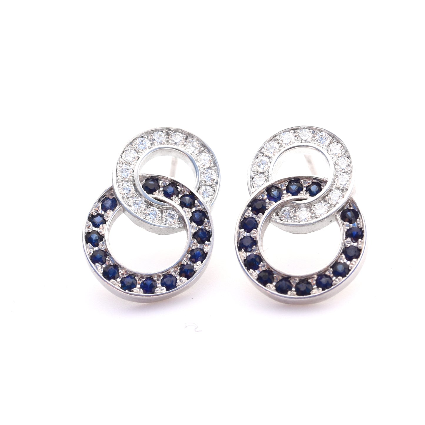 Sapphire and Diamond Pave Circle Studs 18K WG