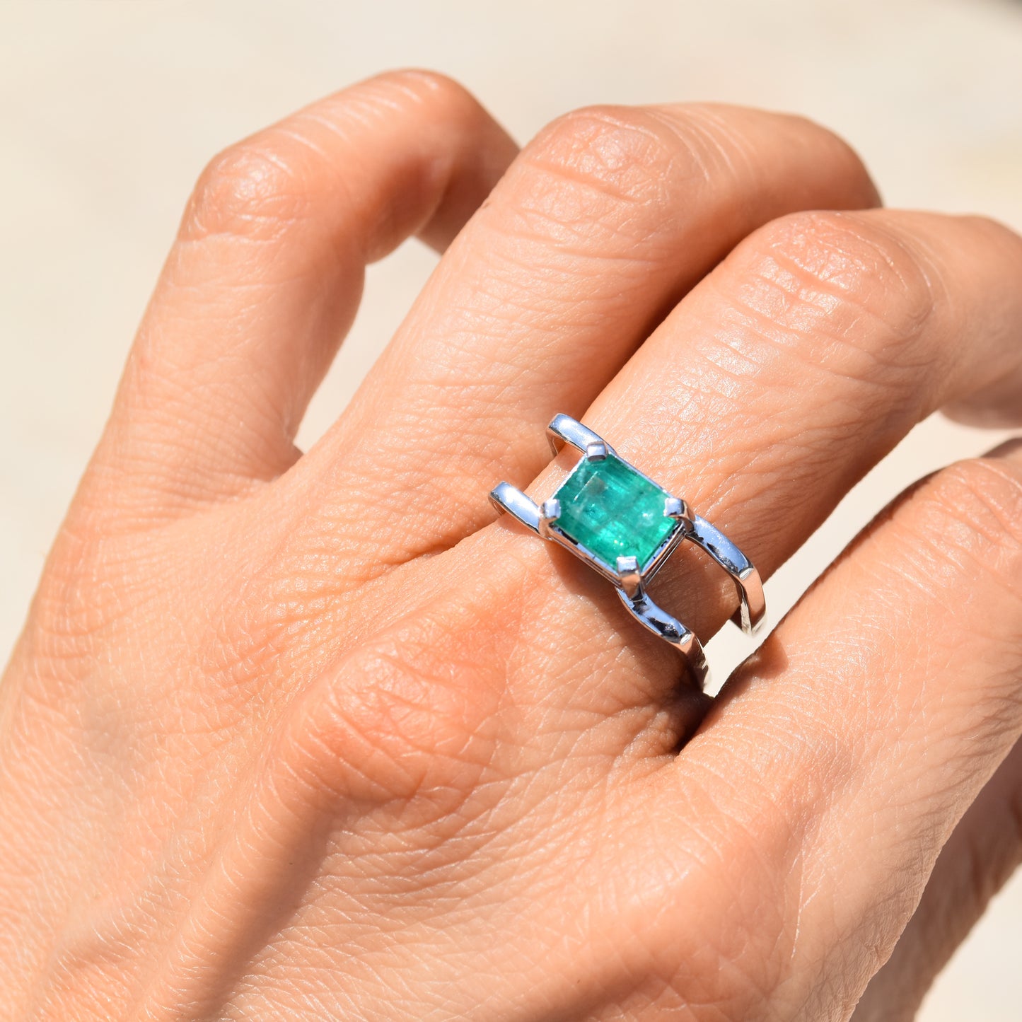 Sydney Ring - Emerald and 18K White Gold