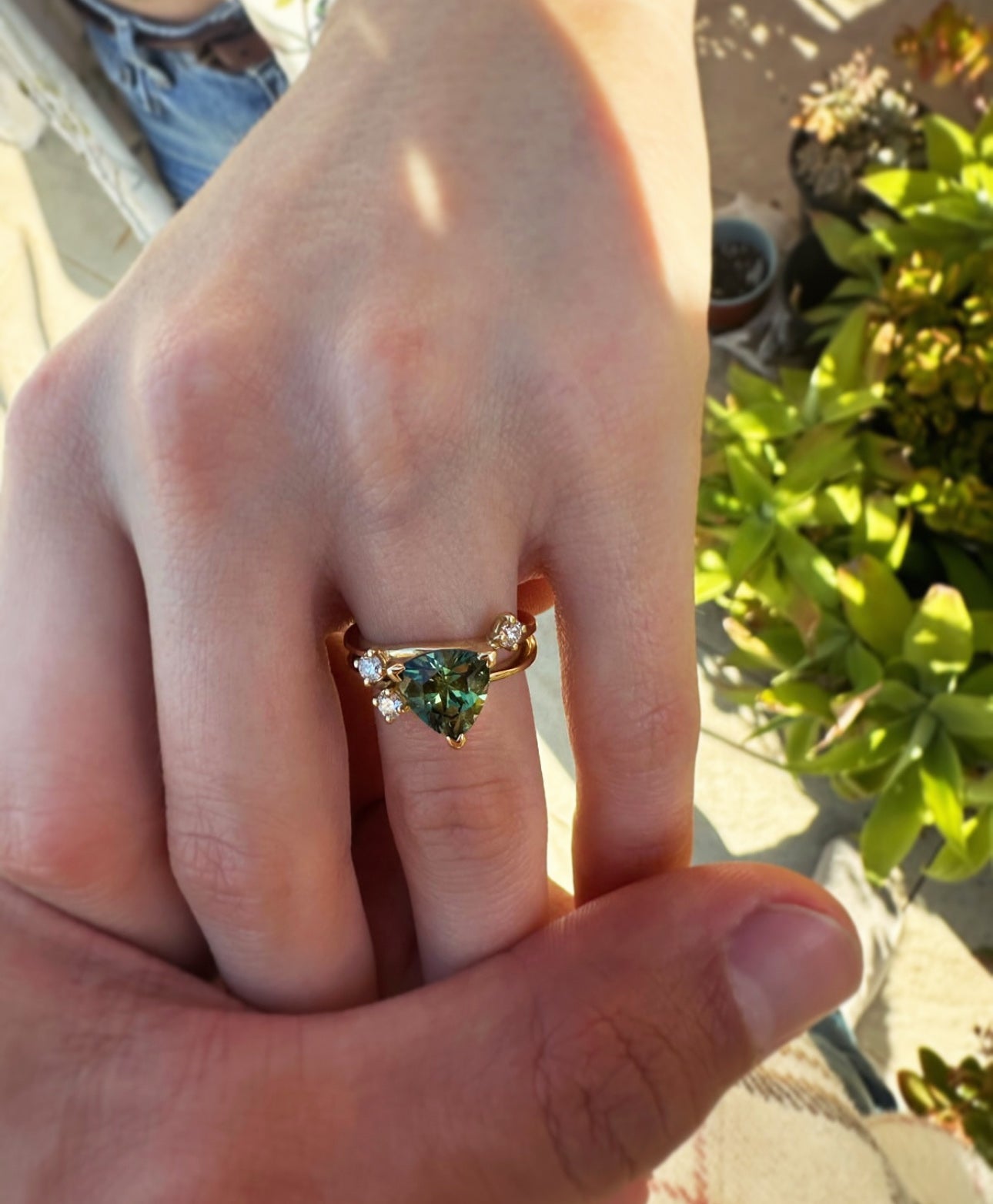 2.32 Ct Trillion cut Parti Sapphire Engagement Ring