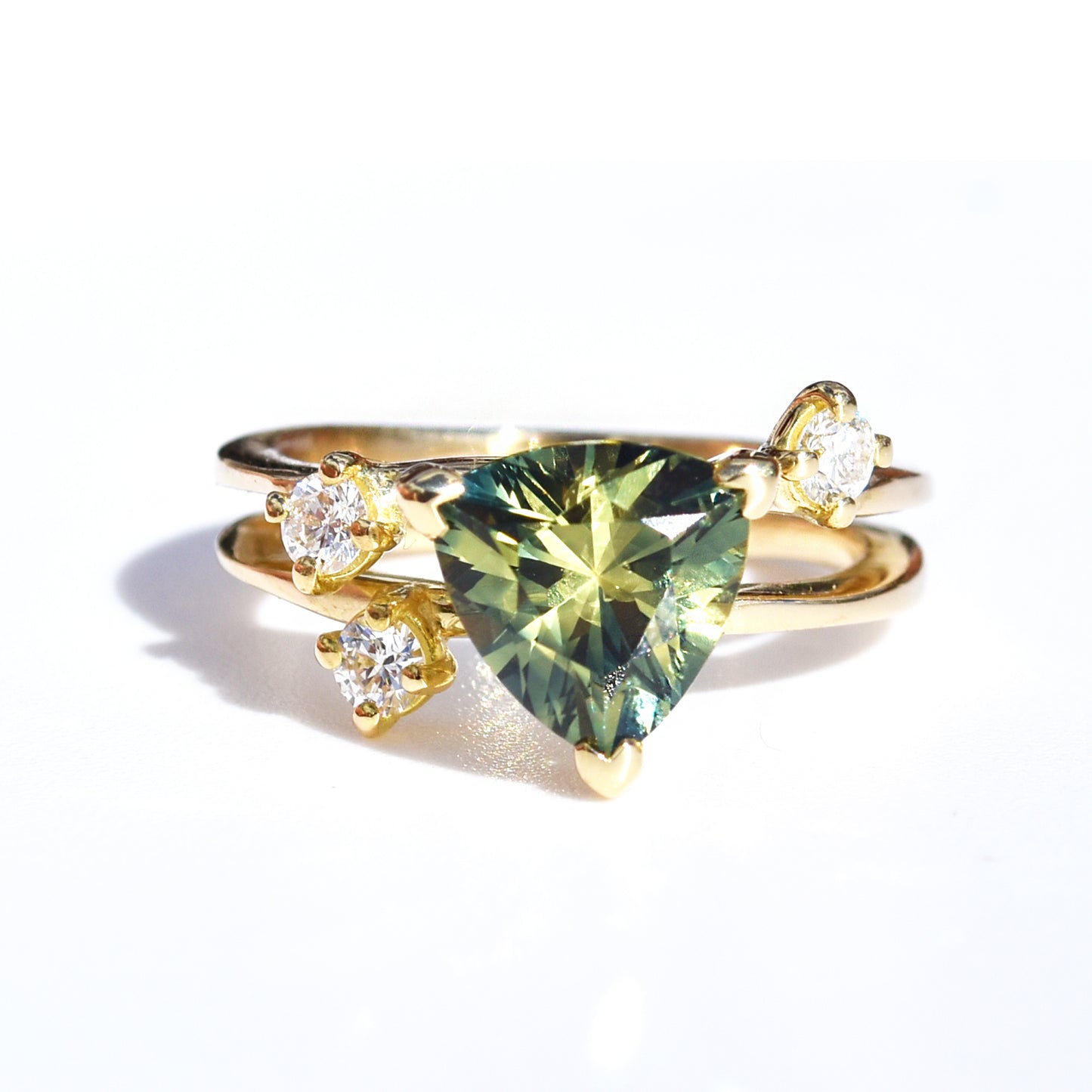 2.32 Ct Trillion cut Parti Sapphire Engagement Ring