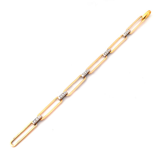 Paper Clip Chain Bracelet with Pave Diamond Bars