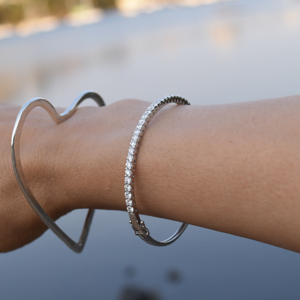 Heart Bangle - Sterling Silver